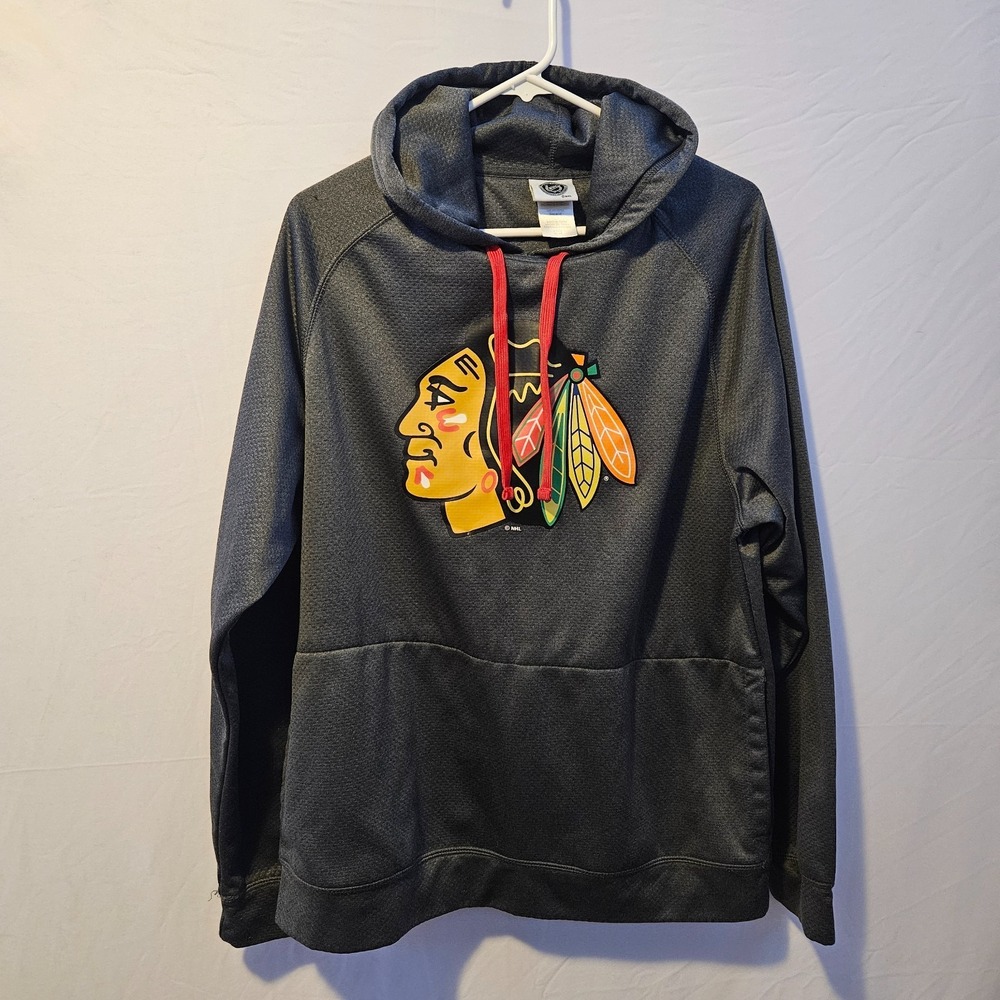 Vintage Chicago Blackhawks Hoodie Mens L Black NHL Hockey Hoodie Sweatshirt